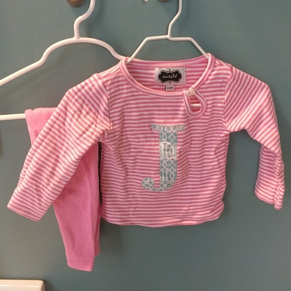 🍨0-6 Mud Pie pink and blue "J" top and pants 🍨 - Picture 1 of 4